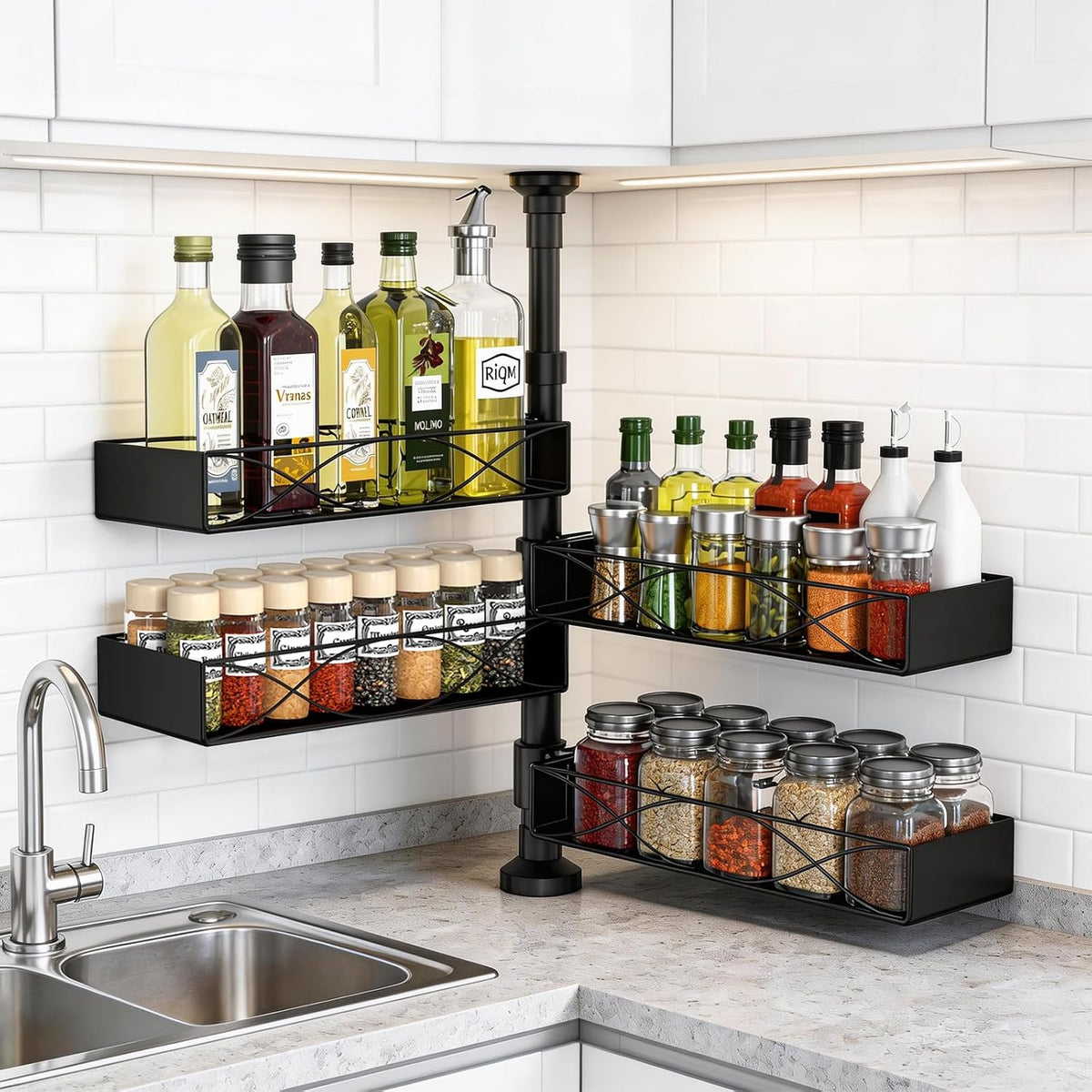 MIXOO Spice Rack Organizer Tension Pole, 4-Tier Adjustable Spice Organizer
