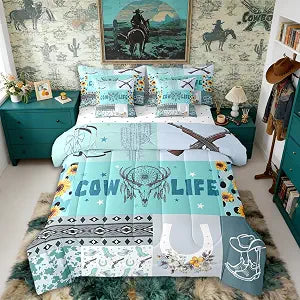 Erosebridal Western Longhorn Bed in A Bag Queen Comforter Set 7 Piece