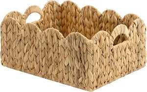 StorageWorks Wicker Baskets, Large Scalloped Baskets, Water Hyacinth