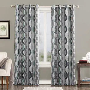 Sun Zero Burbank Watercolor Ogee Energy Efficient Grommet Curtain Panel, 54" x 63", Linen