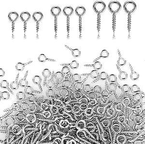 300 Pieces Small Screw Eye Pins 3 Sizes Screw Threaded Eye Pin Hooks Mini Stainless Steel Eyelet Screws Hooks for Jewelry Making DIY Art Craft (0.16 x 0.3 0.16 x 0.4 0.2 x 0.47) Inch