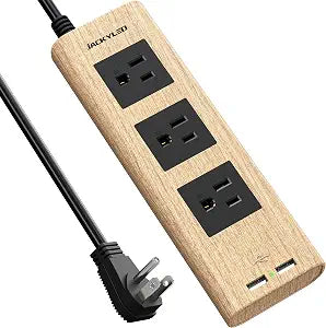Power Strip 10Ft, JACKYLED Surge Protector with 3 Outlets and 2 USB Ports