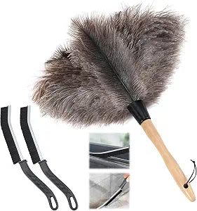 Soarer Ostrich Feather Duster for Cleaning,2Pcs Brush Kit,14inch Handle