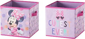 Idea Nuova Disney Minnie Mouse Set of Two Spacious Collapsible Storage Cubes, 10"x10", Minnie Mouse / Pink