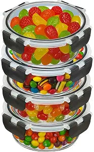 Glass Food Storage Containers Bowls with Airtight Snap Locking Lids for Meal Prep Leftovers Baking Lunch Boxes Dish (Black, 13oz Round 4 Pack)
