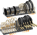 NomNest 2PACK Expandable (12"-24") Pots and Pans Organizer Under Cabinet, 32 Adjustable Dividers for Kitchen, Pot Lid Organizers Inside Cabinet, Pan Lid Holder with Non-slip Feet
