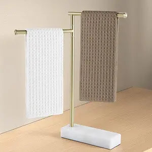 KES Gold Hand Towel Holder Stand, Marble Base, Countertop Swivel Towel Rack