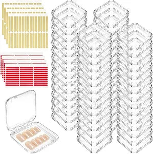 60pcs Press On Nail Storage Box with Double Sided Adhesive Tapes, Clear