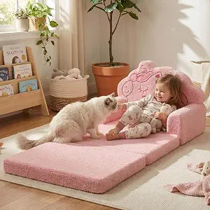 TinyPalsa Kids Couch, 2-in-1 Fold Out Comfy Chair, Large, Pink Unicorn