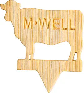 TableCraft Cow-Shape Steak Markers "M-Well", Bamboo, 1.25" x 0.1" x 1.375", Pack of 100, Natural Finish, Easy-Read Doneness Markers for Restaurants, Catering, Grilling, and Food Service