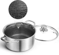 AuFrancâ„¢ Hybrid Nonstick 6 Quart Stainless Steel Stockpot with Glass Lid, Induction Stock Pot with Honeycomb Carving, Non-stick Soup Pot Compatible with All Cooktops, Non-Toxic, Dishwasher & Oven Safe