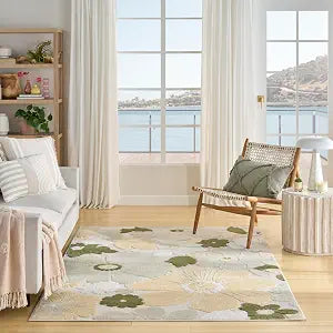 Nourison Home Aloha Ivory Green 3'6" x 5'6" Area Rug - Easy Clean, Non Shedding, Bed Room, Living Room, Dining Room, Kitchen (4' x 6')