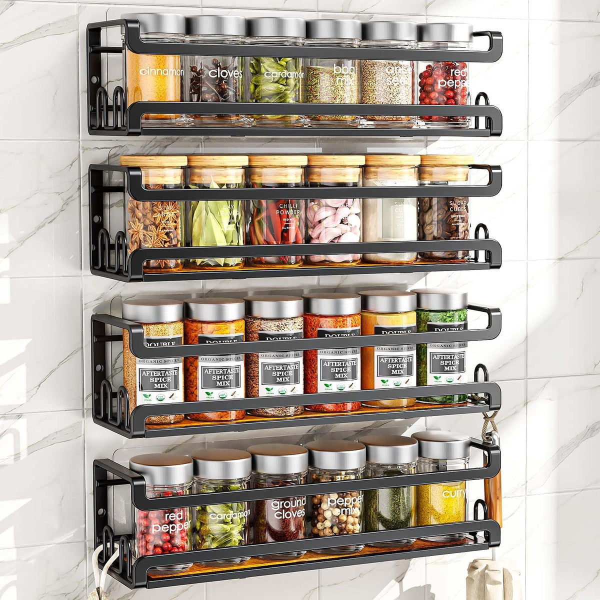 Wall Mount Spice Rack, Wooden Small Spice Rack,Slim Cabinet Spice Shelf