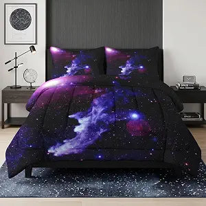 Queen Comforter Set, 3 Pieces Galaxy Space Bedding, All Season