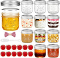 8 oz Wide Mouth Embossed Mason Jars 12-Pack with Lids & Volume Marks