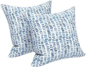 LVTXIII 2 Pack Outdoor Pillow Covers ONLY 18x18 Inch, Water-Repellent Square Decorative Cushion Covers for Patio Furniture, Garden, Sofa, A Pebble Blue