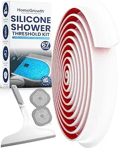 HomeGrowth 67 Inch Shower Threshold Water Barrier Kit, Strong Adhesive Silicone Strip with Shower Squeegee & 2 Drain Hair Catchers, Waterproof Seal for Bathroom Floors