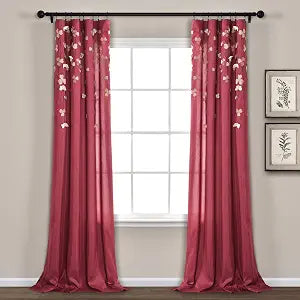 Lush Decor C01240Q12 Flower Drops Curtain Panel for Living Room, Bedroom, Dining Room (Single), 84" x 42", Red