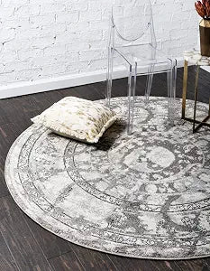 Unique Loom La Jolla Collection Contemporary, Abstract, Vintage, Border Area Rug (3' 3 x 3' 3 Round, Gray/Silver)