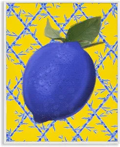 Blue Lemon Geometric Fruit Pattern, 16 x 20 Inch Framed Gicle Print