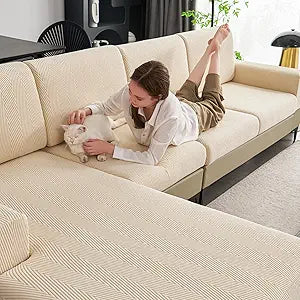 Couch Cushion Covers for Sectional Sofa, Wear Resistant Stretch Sofa Slipcovers for Chair Sofa Cushion Furniture Protector Washable Seat Cover for Pets (Beige, 1 Armrest Cover)