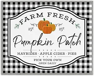 Farm Fresh Pumpkin Patch Plaid Sign, 16 x 20 Inch Framed Gicle Print
