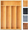 Silverware Organizer, 10 Inch Utensil Organizer Kitchen Drawer Organizer Bamboo Silverware Holder Cutlery Tray Organizer in Drawer Flatware Organizer Tray(5 slots, Natural