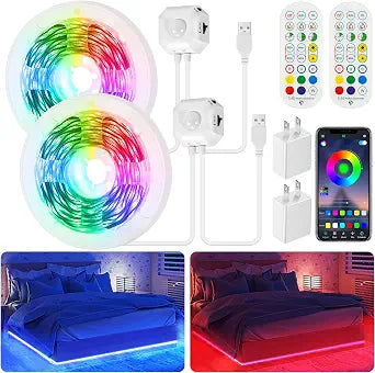 Under Bed Lights Motion Sensor RGB LED Strip Night Lighting, 2-Pack 9.8Ft