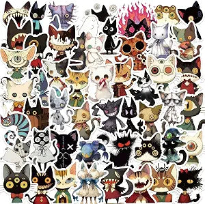 50pcs Gothic Cat Grotesque Vinyl Waterproof Decals Stickers Pack Cute Cartoon for Water Bottle,Laptop,Phone,Skateboard,Scrapbooking,Bumper for Party Supply Decor Favor.Perfect for Adults (Gothic)