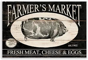 Vintage Farmer's Market Pig, 13 x 19 Inch Mounted Print on Wall Plaque