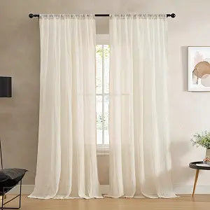 French Connection - Charter Crushed, Window Curtain, Set of 2 Panels, Semi Sheer, Modern Home Decor, Drapes for Living Room, Dining Room, Bedroom, Dorm, Measures 50" x 108", Natural