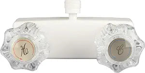 RV/Mobile Home Shower Faucet with Top Threaded Diverter - White with Clear Handles