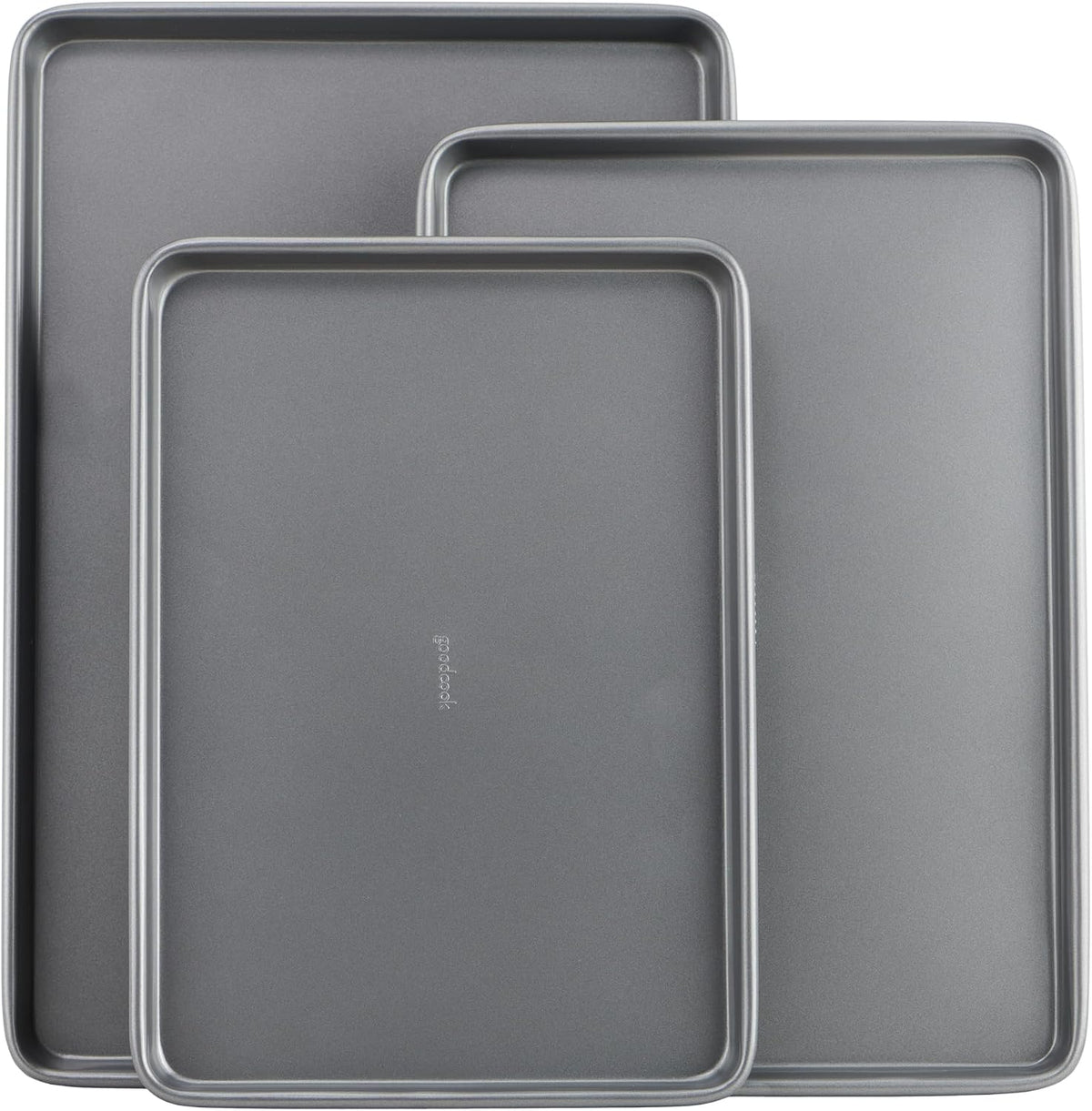 GoodCook Everyday Nonstick Baking Sheet Set, 3 Pack Includes Small (13x9) Medium (15x1) and Large (17x11) Pans Carbon Steel Construction Cookie Sheets Bakeware Set, Gray