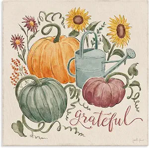 Grateful Floral Fall Pumpkins, 24 x 24 Inch Canvas Wall Art