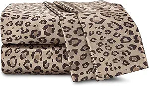 Martex Elegance 4-Piece Queen Satin Sheet Set, Leopard Print
