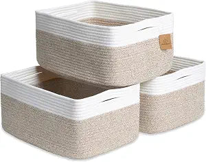 NaturalCozy Storage Baskets 16.8x13x7.6 Cotton Rope Woven Baskets for Organizing 3-Pack | Toy Storage Bins | Basket for Shelves, Laundry, Blanket, Clothes, Closet, Kitchen, Bathroom, Gifts