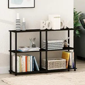 Furinno Turn-N-Tube Toolless Assembly Storage Shelves, 3-Tier 47.4 Inch Book Shelf, Corner Shelf, for Organization and Storage, Living Room, Home Office, Black Espresso