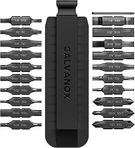 Galvanox 21PC Flat Bit-Kit Designed for Leatherman Multi-Tool Screwdrivers, [59-HRC] Industrial-Grade Hardened S2 Impact Steel, Set Includes Double-Sided Sheath Holder (Black)