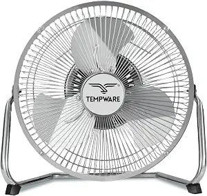 TEMPWARE 9 Inch Metal Floor Fan with 3-Speed and Upgraded Airflow, Silver