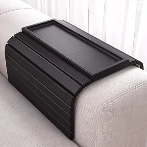 Bamboo Folding Sofa Arm Tray with Anti-Slip Pad (Black)