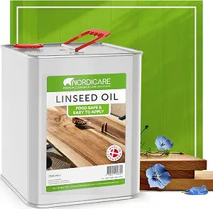 Nordicare Linseed Oil for Wood - 100% Pure & Natural Linseed Oil for Entire Indoor Area - Food-Safe Raw - Furniture - Underlines the Original Wood Structure - Made in Denmark 84.5oz