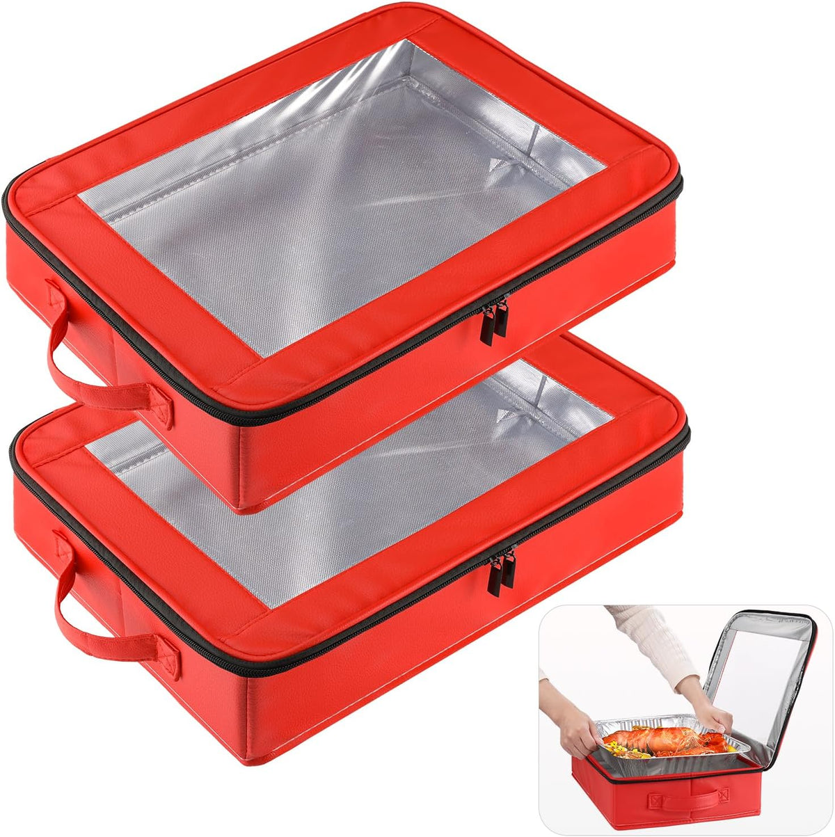 OUTXE 2 Pack 9x13 in Foil Pan Carrier with Lid, Stackable Foil Pan Holder