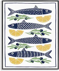 Fish Lemon Olives Mediterranean, 11 x 14 Inch Framed Gicle Print