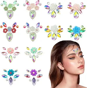 12PCS Face Gems Stickers, Rhinestones for Forehead, Body Art DIY, Festival Party