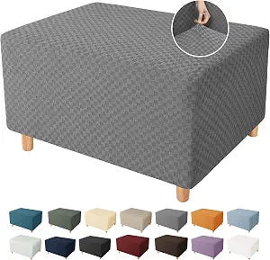 YEMYHOM Ottoman Cover Latest Jacquard Design High Stretch Folding Storage Footstool Protector Rectangle Removable Slipcover (Ottoman Small, Light Gray)