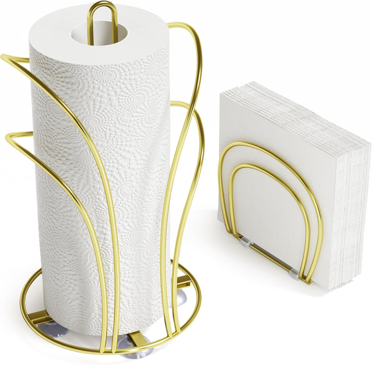 SZQINJI Paper Towel Roll Holder Countertop & Napkin Holder Set, Gold