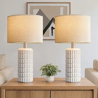 Seealle 23" Modern Ceramic Table Lamps Set of 2, Lamps for Bedroom, White