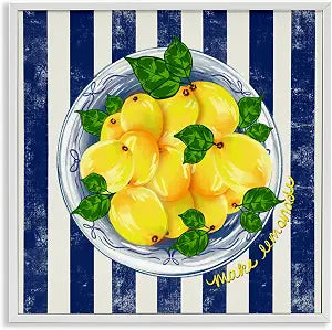 Lemon Still Life Striped Kitchen, 12 x 12 Inch Framed Gicle Print