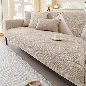 vctops Boho Cotton Quilted Sofa Couch Cover Washable Soft Non Slip Sectional Couch Covers Floral Embroidery Sofa Slipcover for Dogs, Children, Pets Furniture Protector (Coffee,28"x28")
