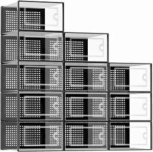 Kuject X-Large Shoe Storage Boxes 12 Pack, Clear Stackable Shoe Organizer